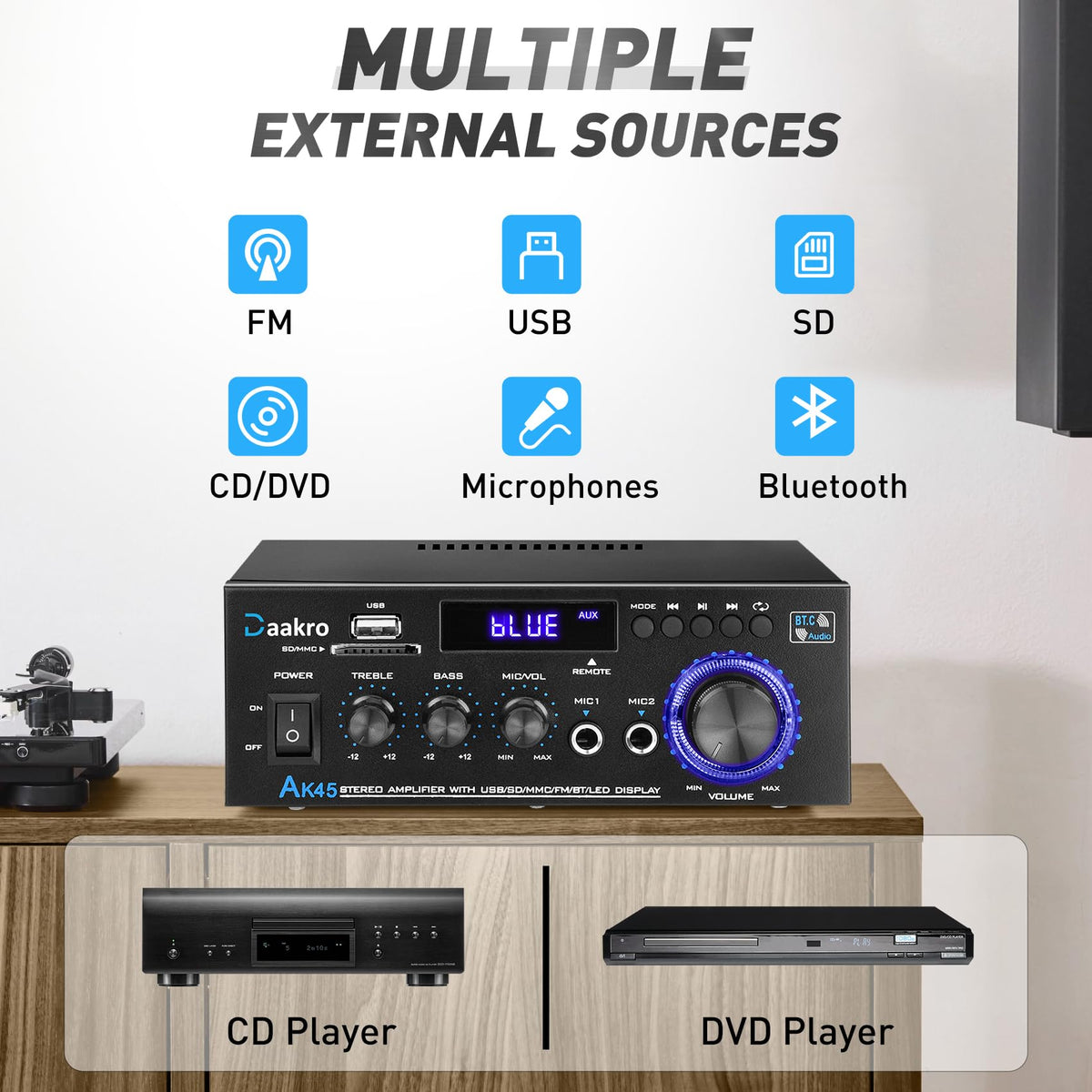 300W Bluetooth 5.1 Stereo Audio Amplifier W185869