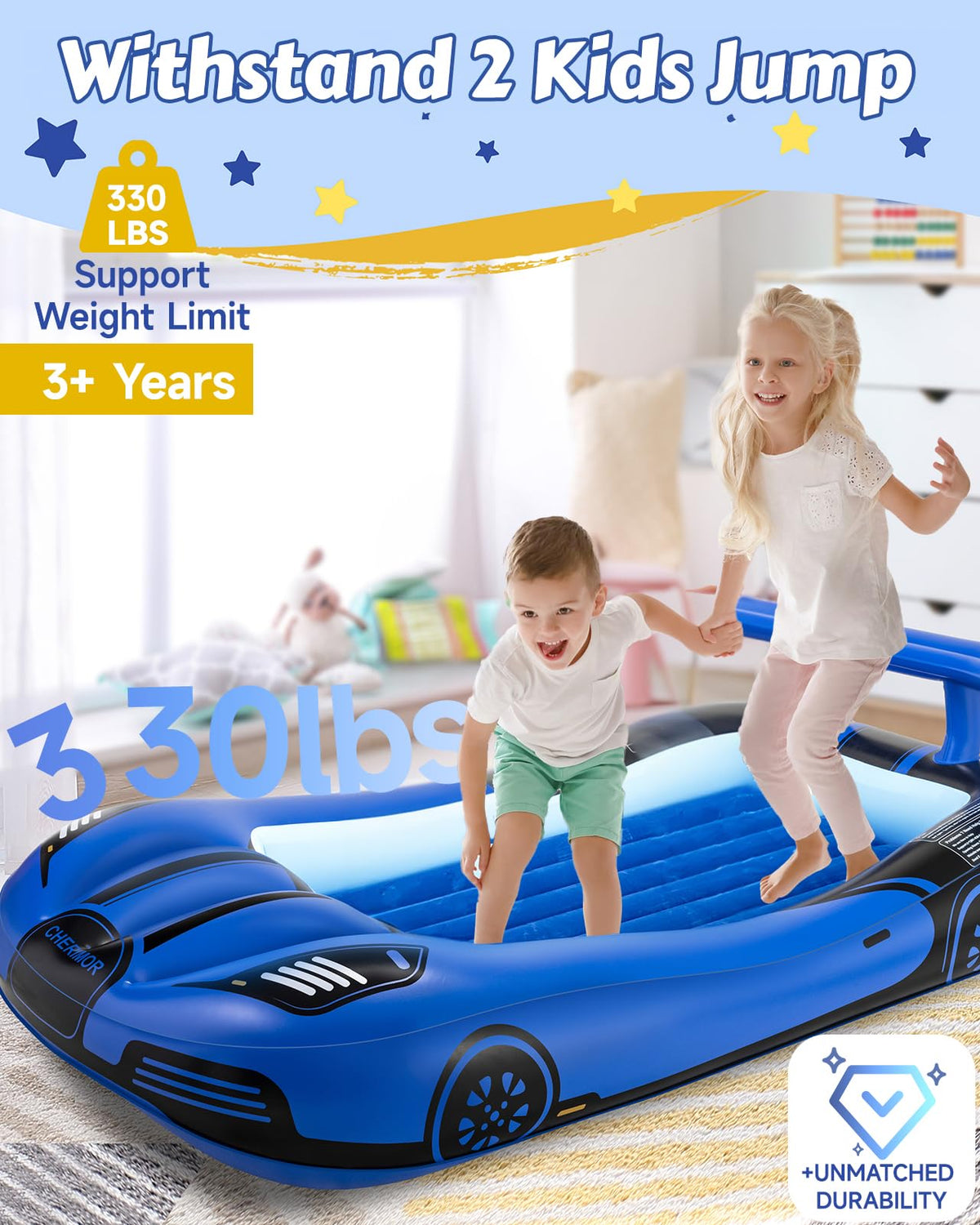 Inflatable Toddler Travel Bed with Safety Bumpers & Auto Pump P93268