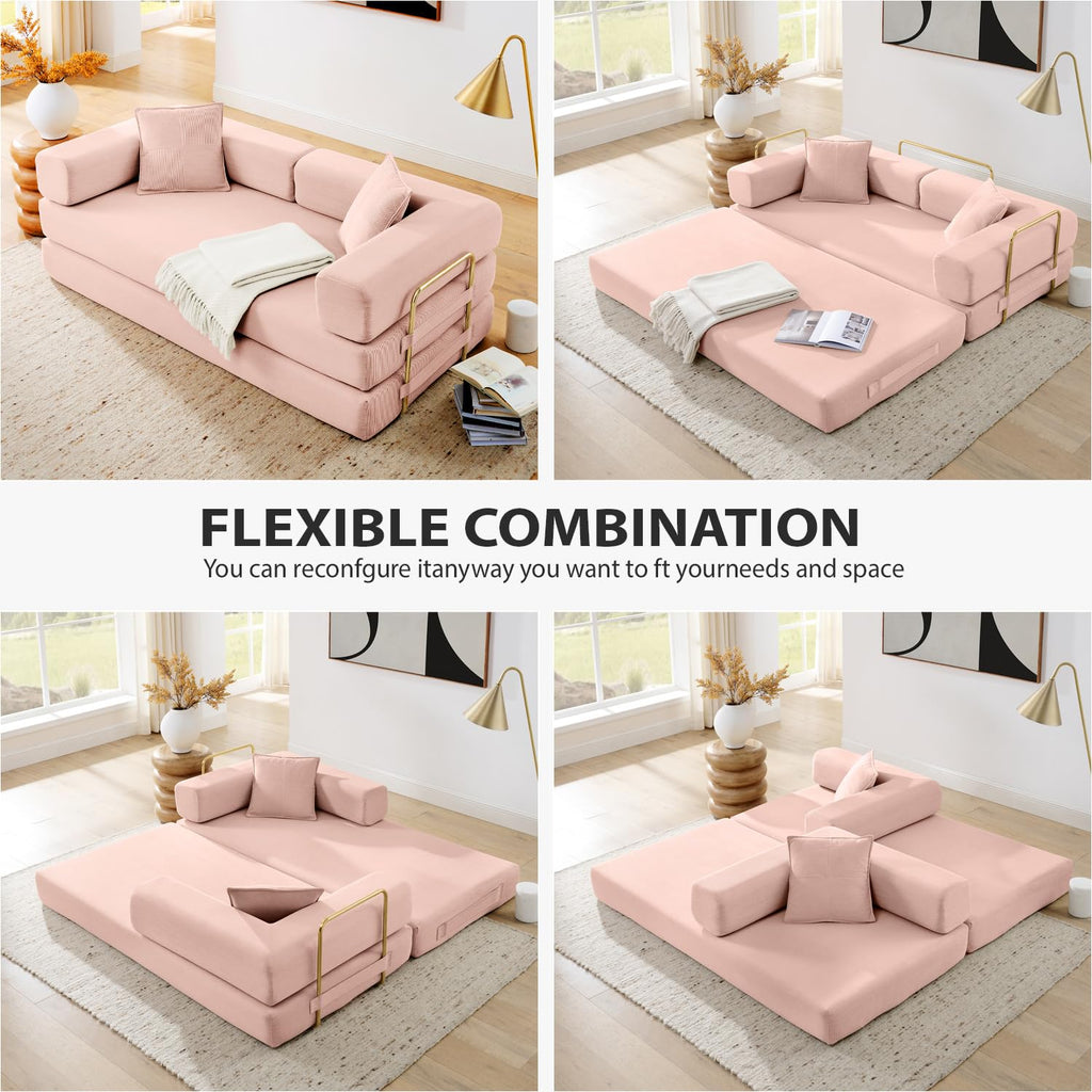 Pink Corduroy Convertible Sofa Bed X4052