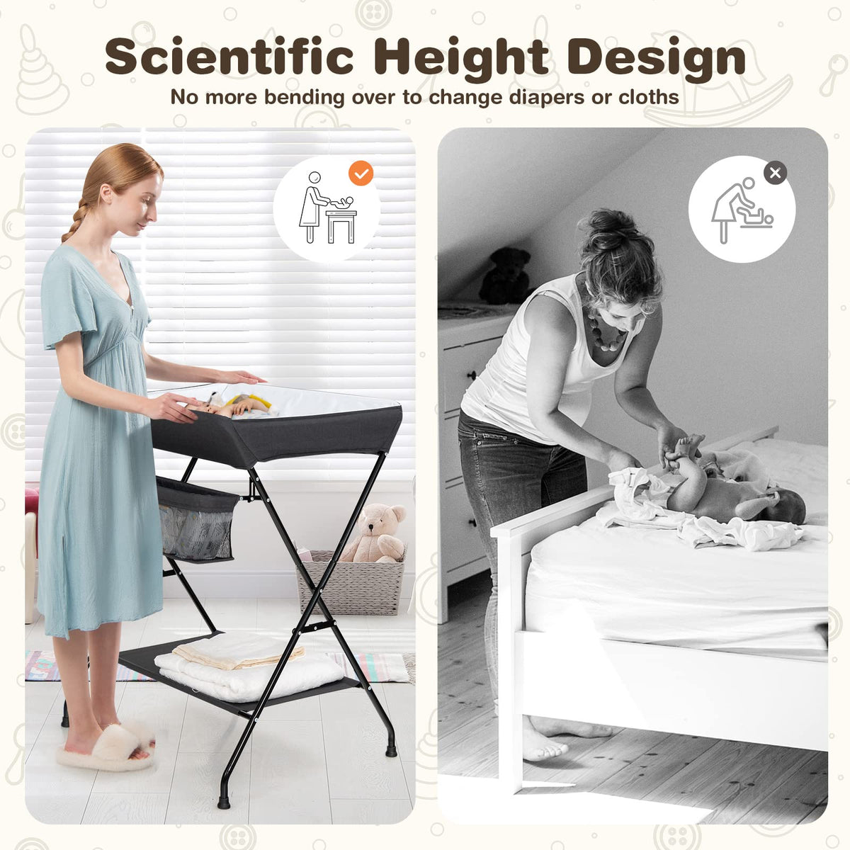 Portable Baby Changing Table with Safety Belt Black V5944