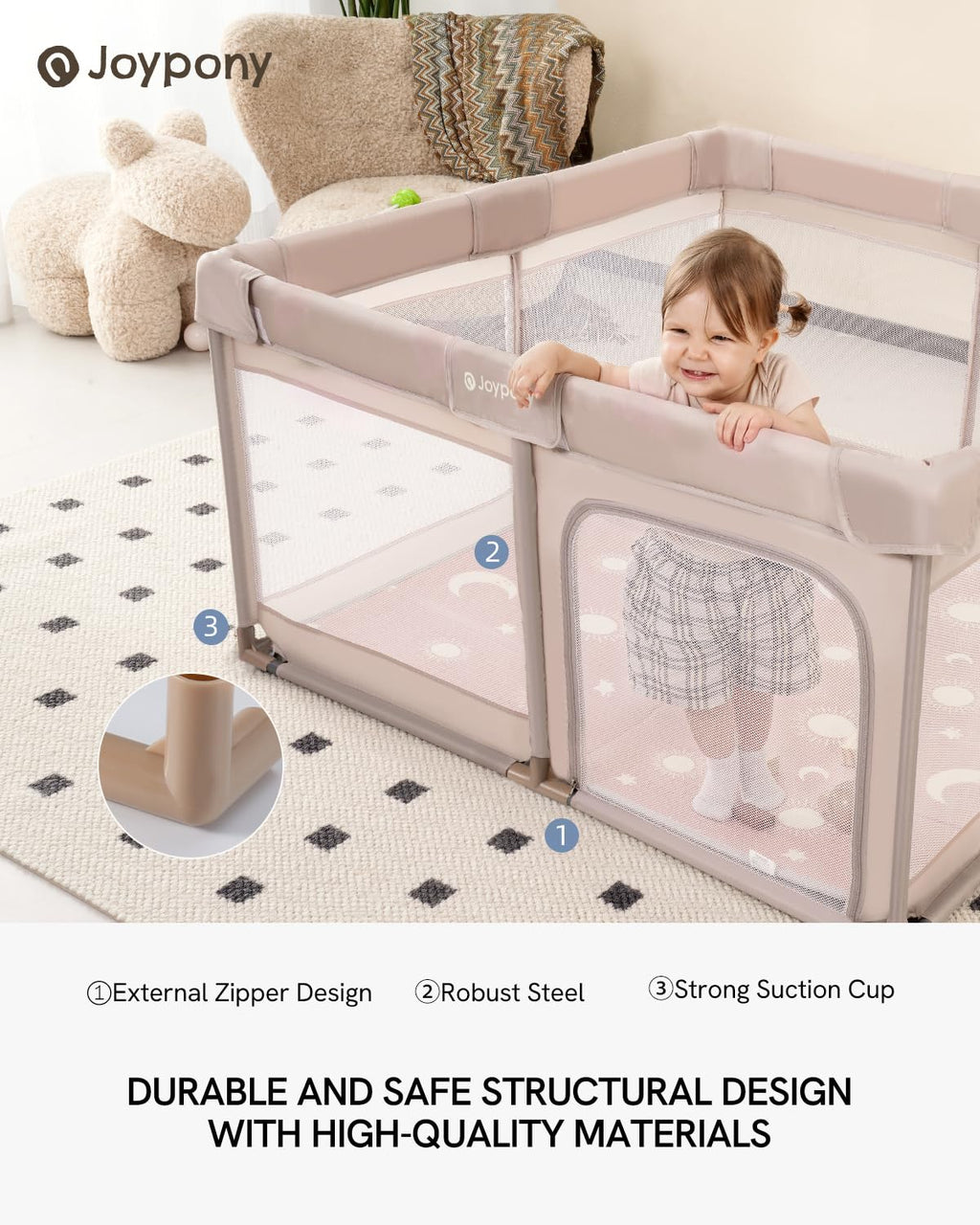 Baby Playpen with Mat 50x50 in Beige R753