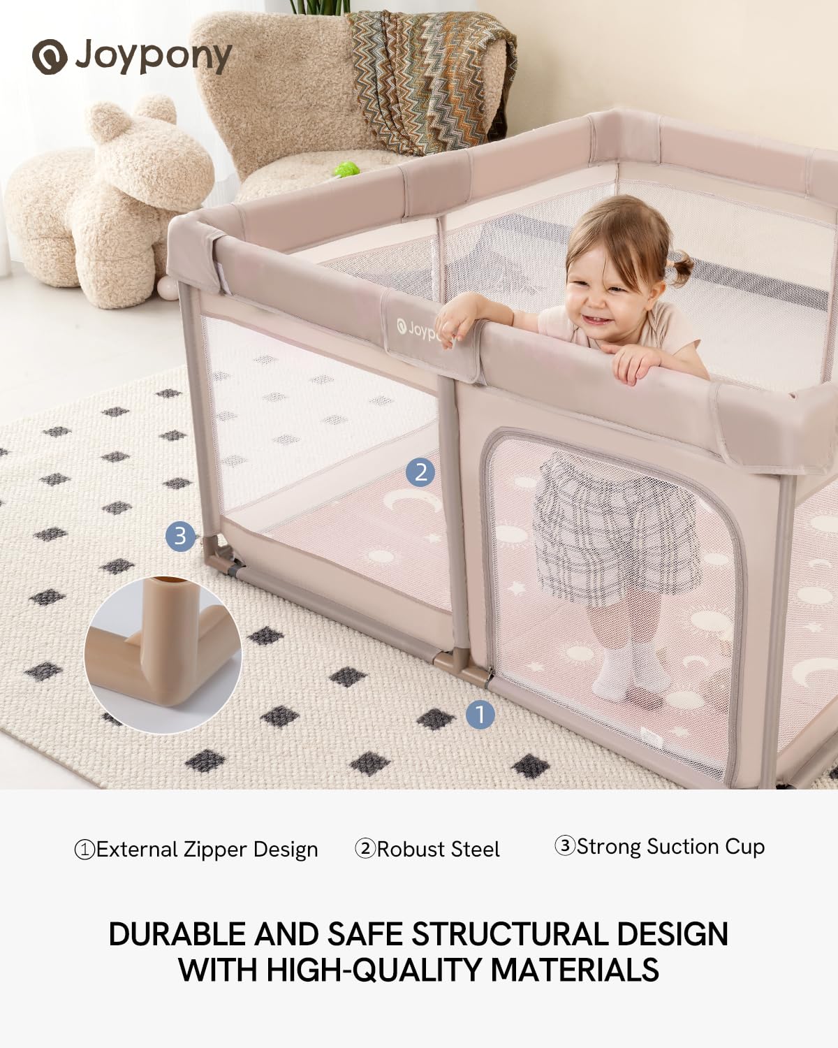 Baby Playpen with Mat 50x50 in Beige R753