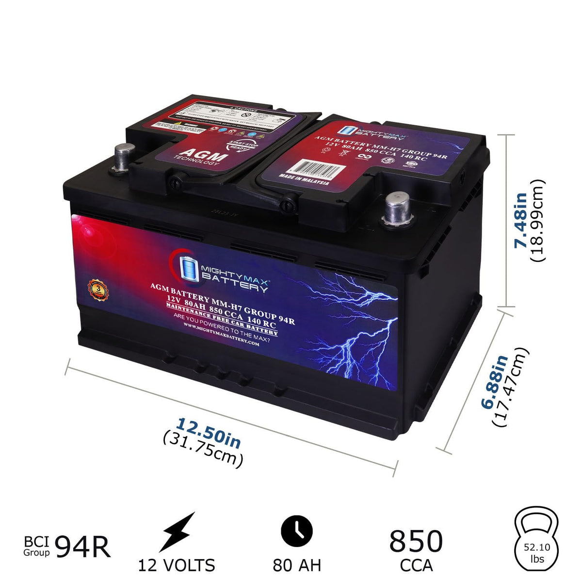 12V 80AH 850 CCA Replacement Battery S5918