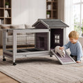 Wooden Rabbit Cage with Pull Out Tray and Wheels N483