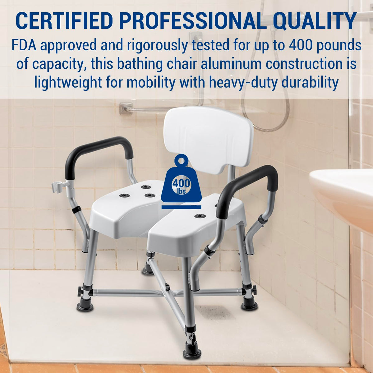 Heavy Duty Shower Chair with Back and Padded Armrests J465356