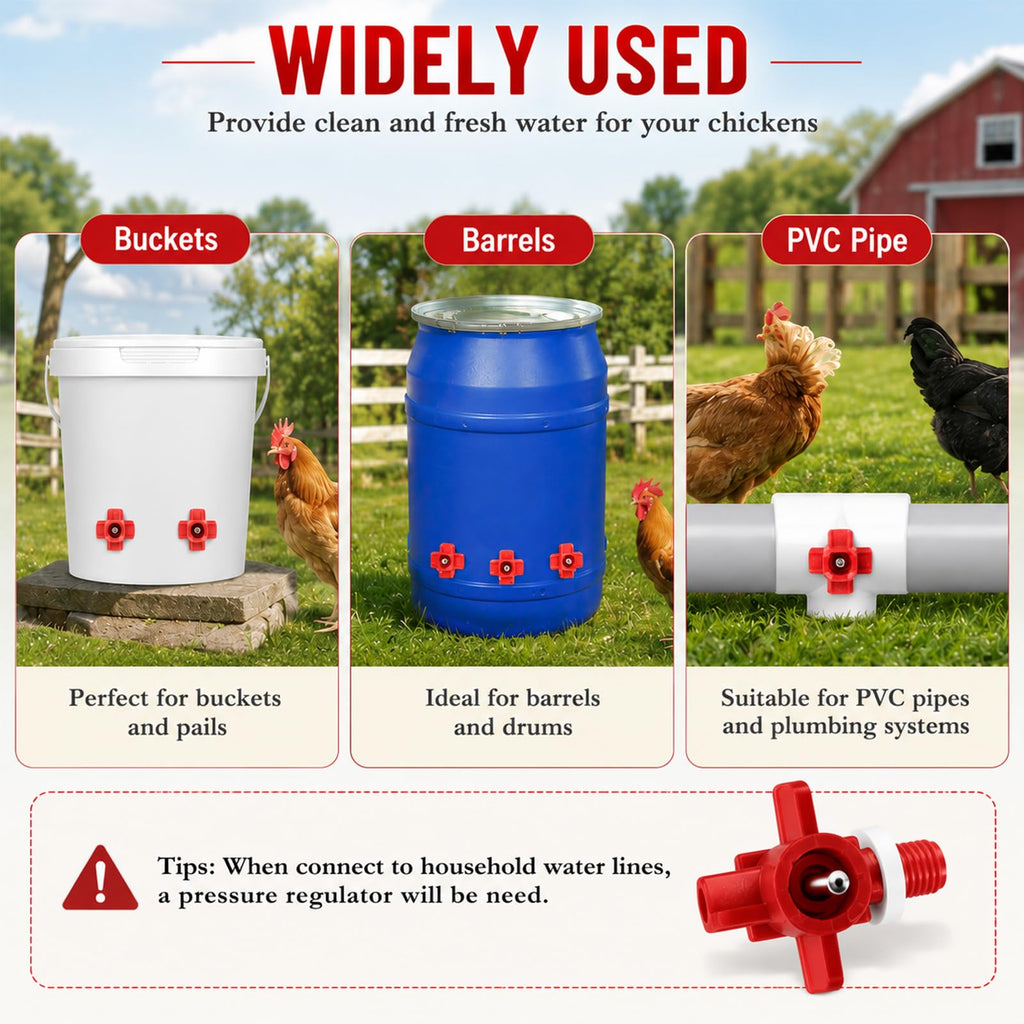 15 Pack Chicken Nipples Waterer with PVC Tee Fittings P5075