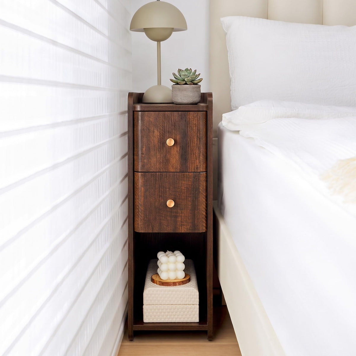 Wooden 2 Drawer Narrow Nightstand H78178