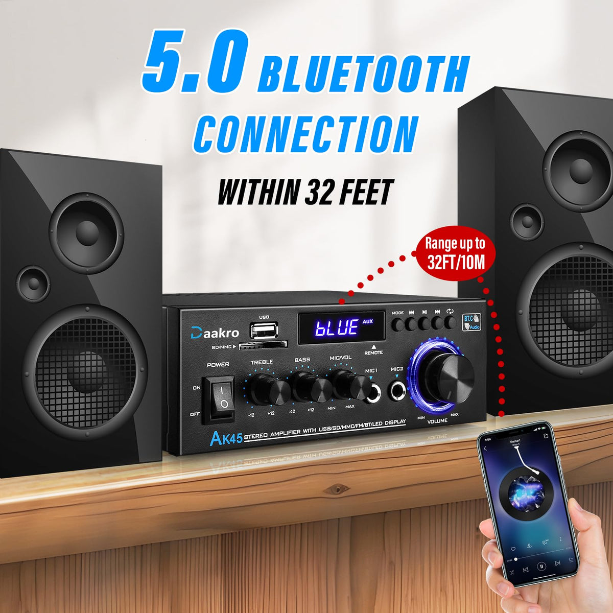 300W Bluetooth 5.1 Stereo Audio Amplifier W185869