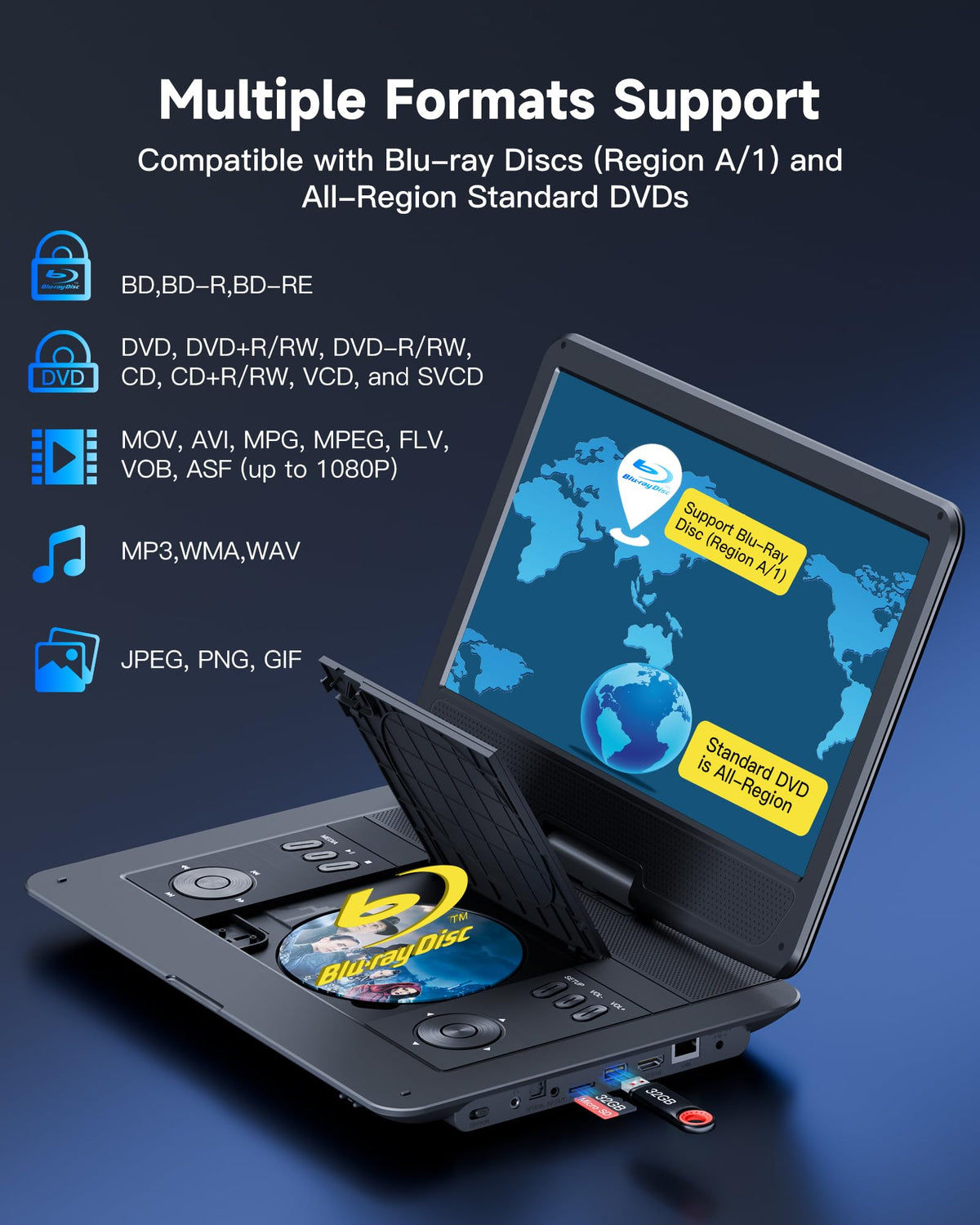 16.9" Portable Blu Ray Player with 14.1" 1080P Swivel Screen M1640