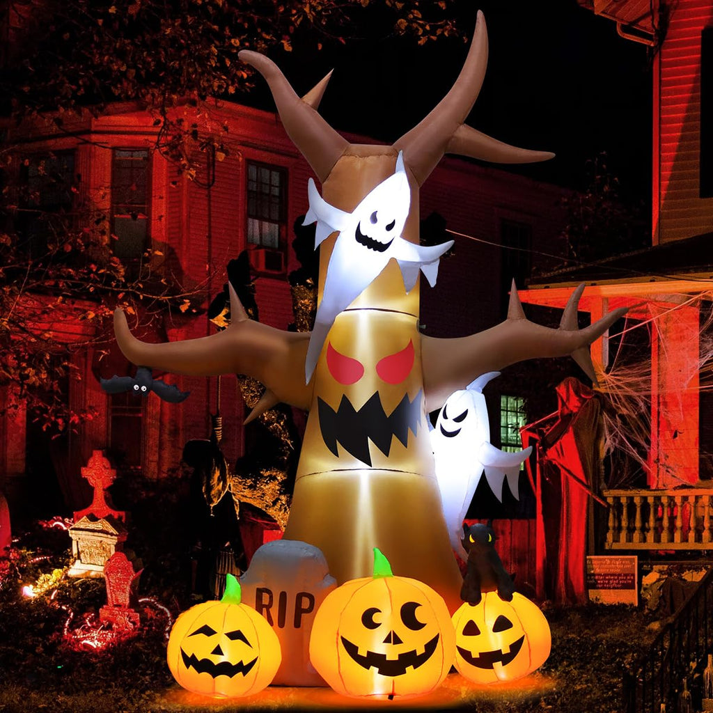12 FT Halloween Inflatable Tree with Pumpkin Ghost Tombstone Built-in LEDs B3614
