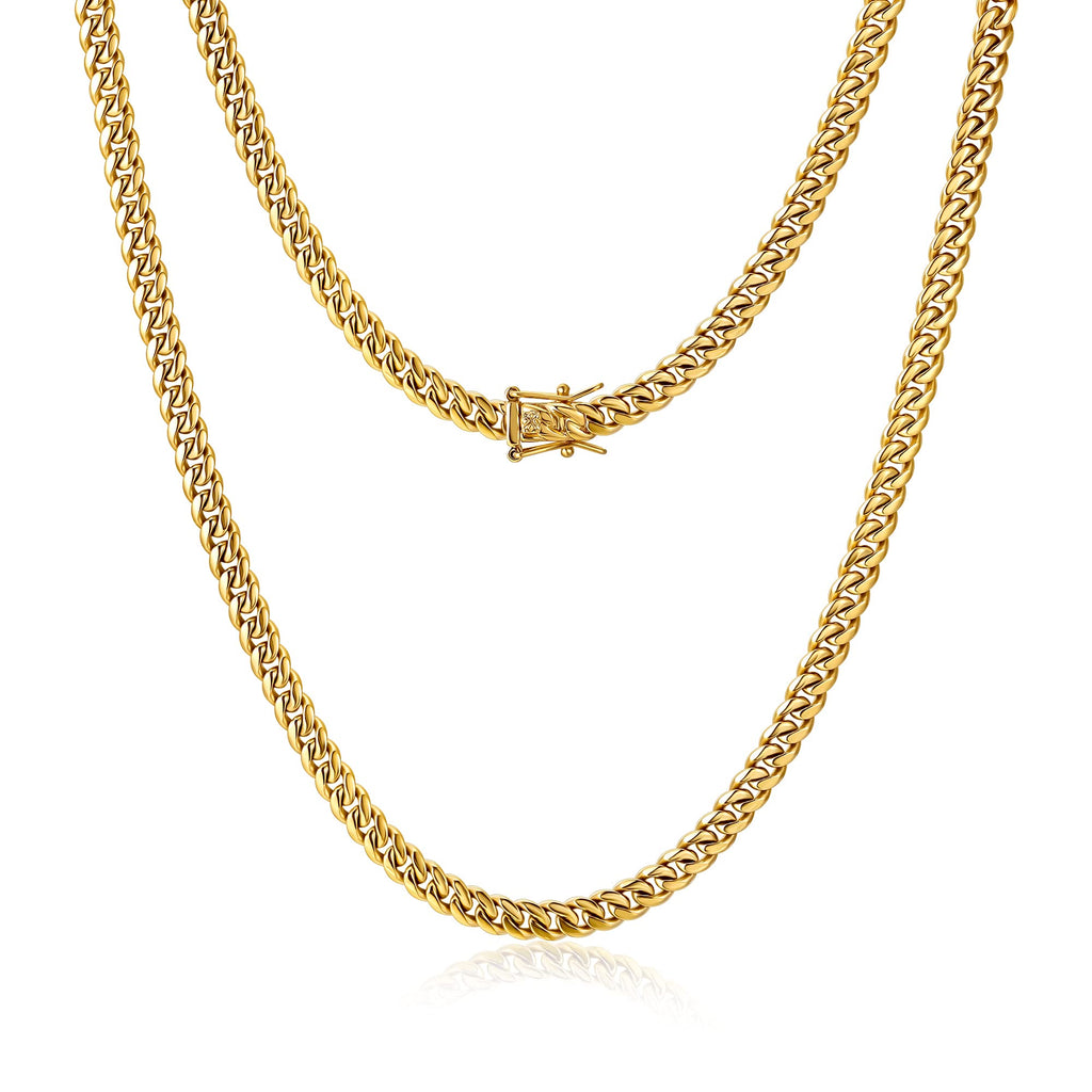 4mm 6mm Gold Plated Stainless Steel Cuban Link Chain Necklace Bracelet W84606