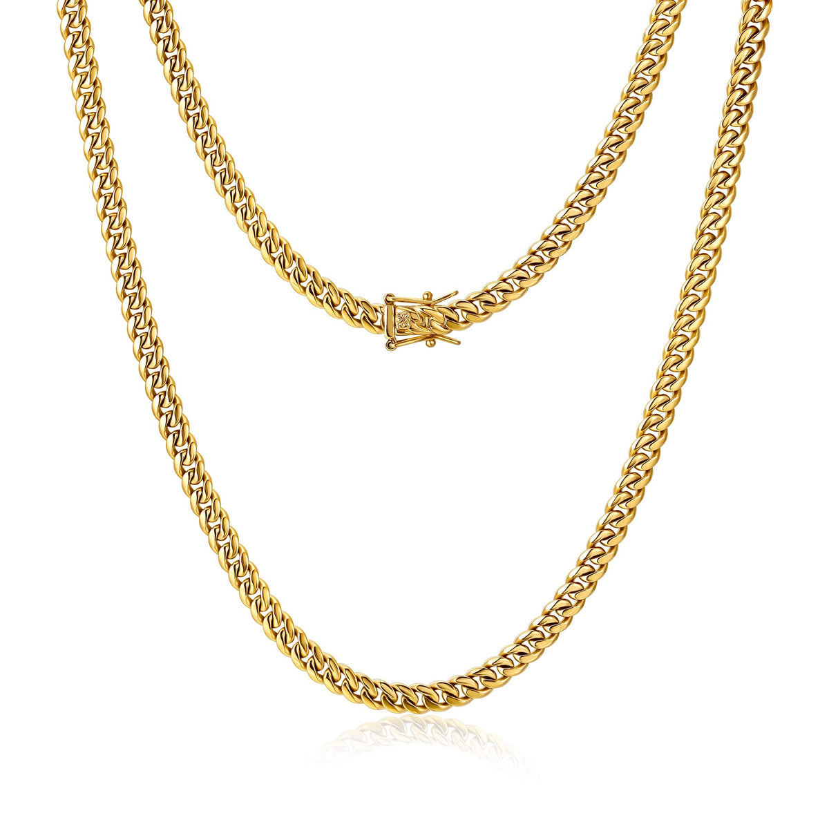 4mm 6mm Gold Plated Stainless Steel Cuban Link Chain Necklace Bracelet W84606