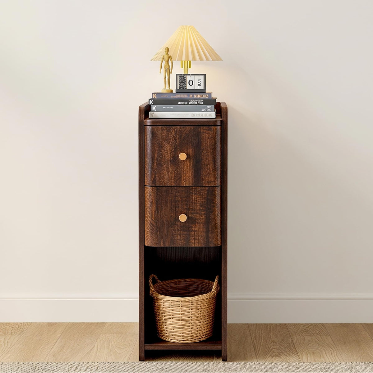 Wooden 2 Drawer Narrow Nightstand H78178