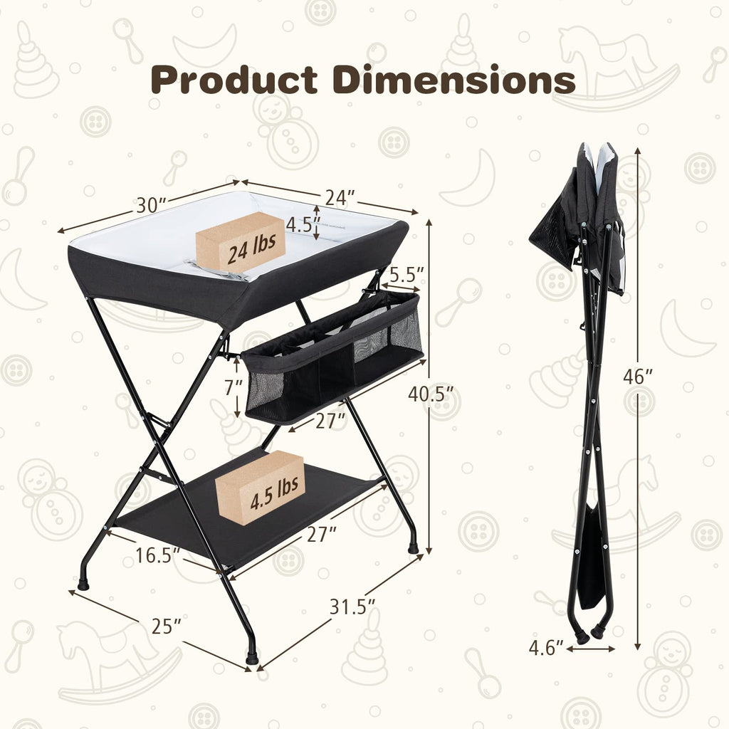 Portable Baby Changing Table with Safety Belt Black V5944