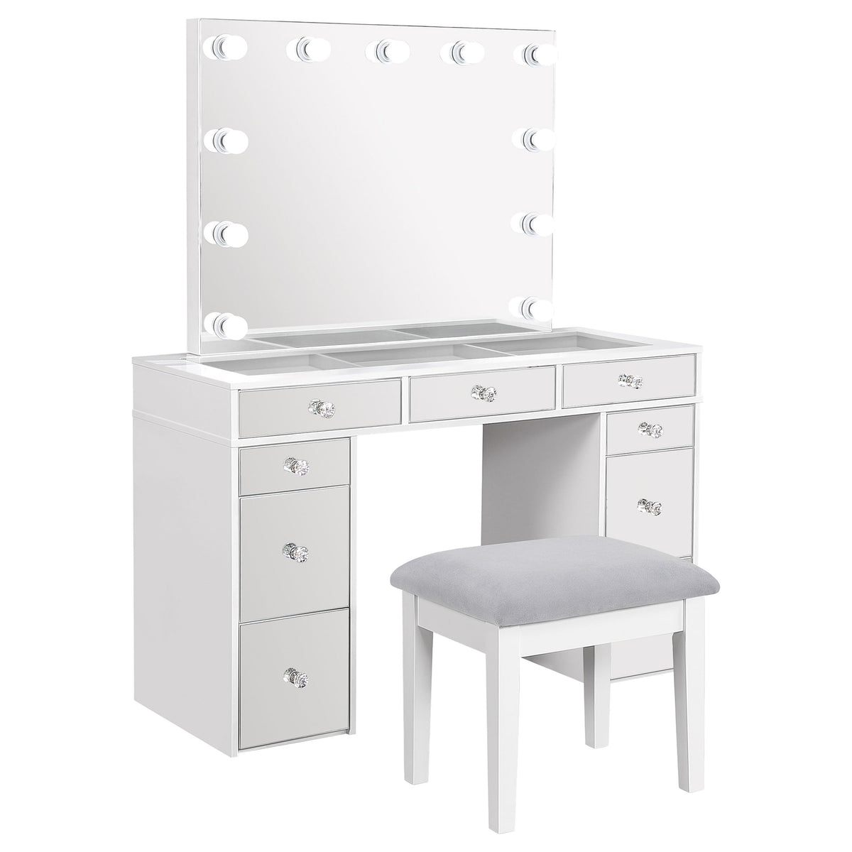 White Velvet 9-Drawer Vanity Table Set G7137