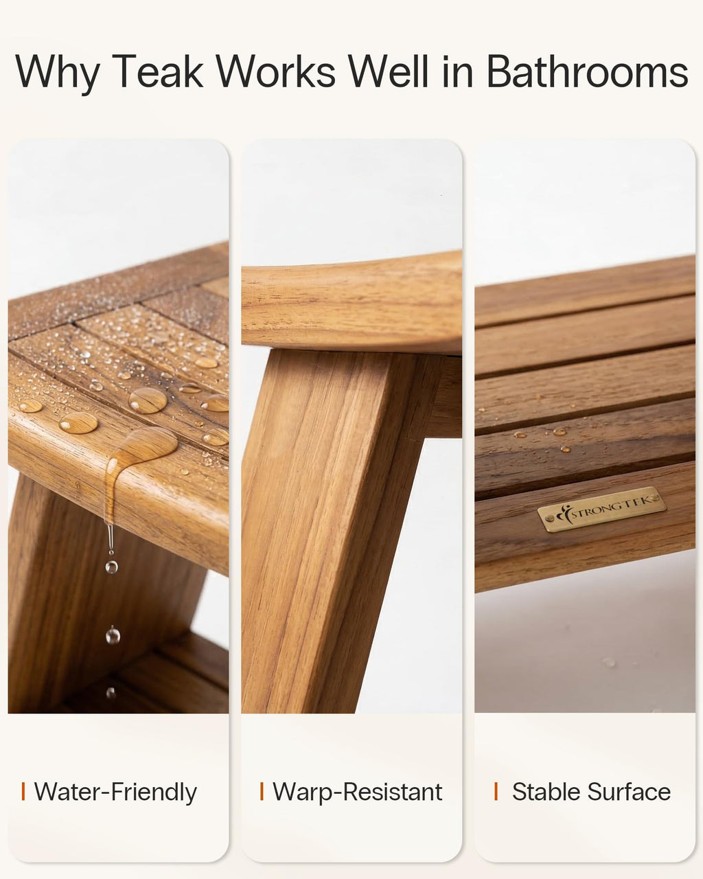 Teak Shower Stool with Shelf, 18 in, 400 lb Capacity Q8650