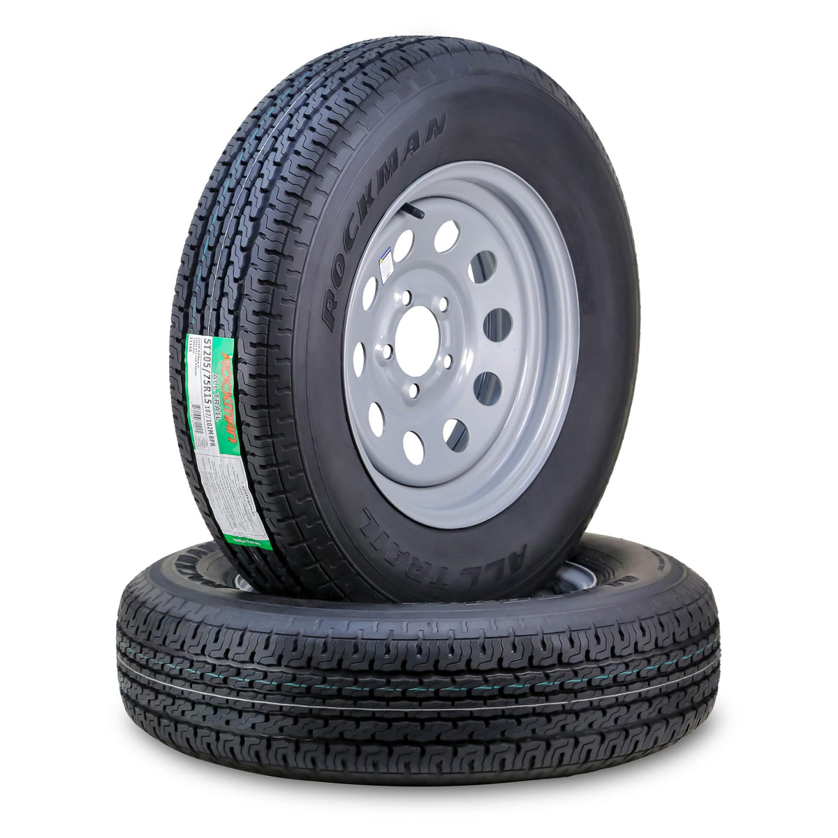 Trailer Tire Wheel ST205/75R15 8-Ply Silver Rim R718010