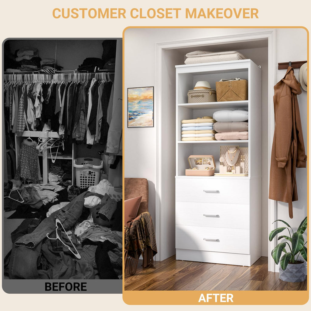 23.6" White Closet Drawers System with 3 Drawers Q509862