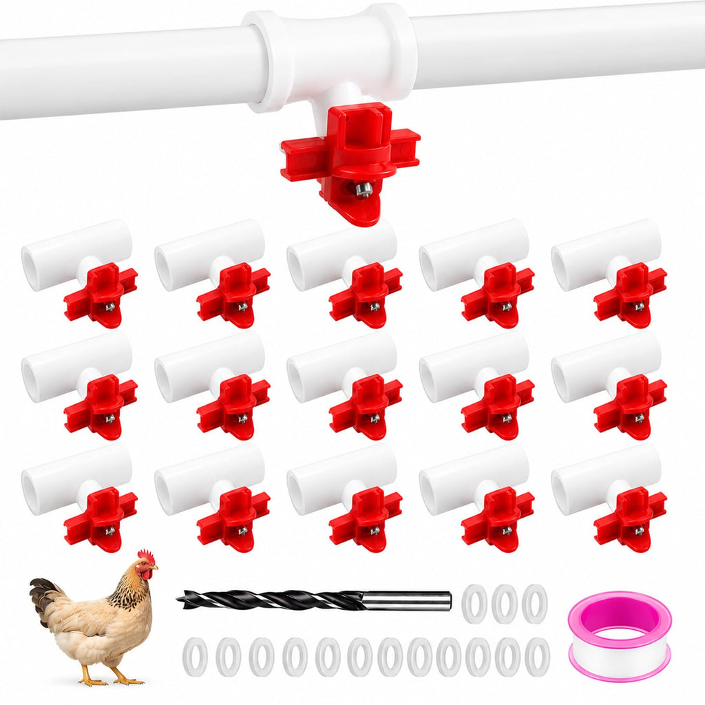 15 Pack Chicken Nipples Waterer with PVC Tee Fittings P5075