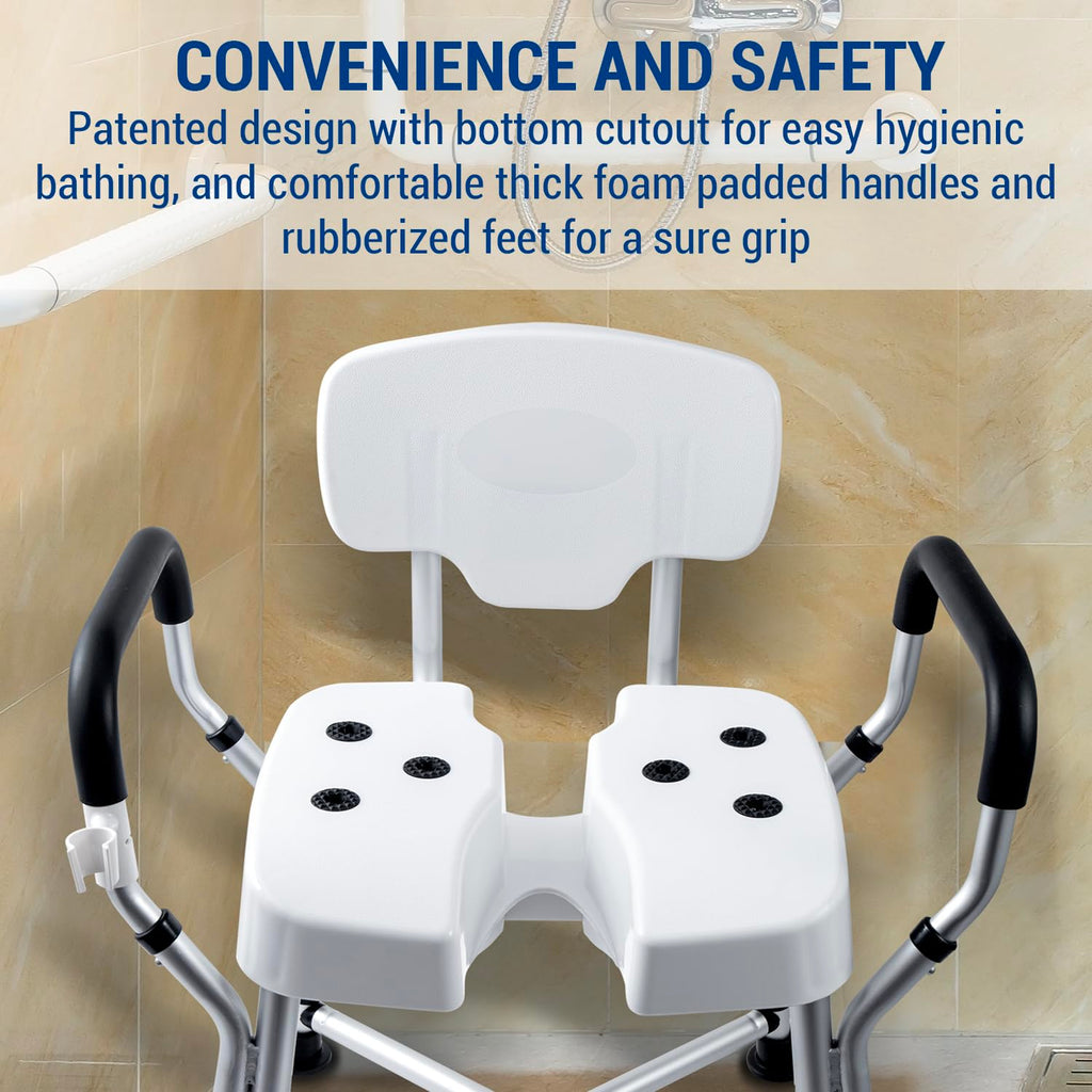 Heavy Duty Shower Chair with Back and Padded Armrests J465356