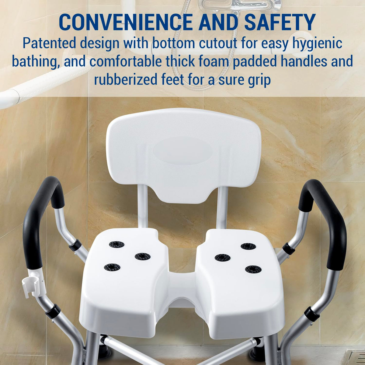 Heavy Duty Shower Chair with Back and Padded Armrests J465356