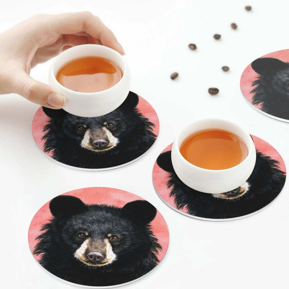Black Bear Leather Coasters Set of 4 O936275