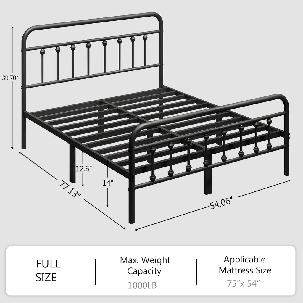 Full Size Metal Bed Frame with Headboard and Footboard C951