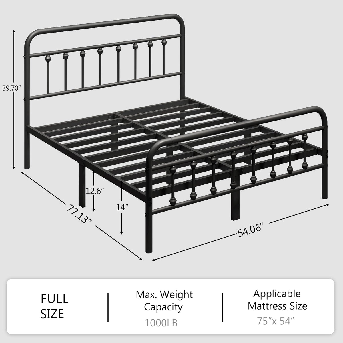 Full Size Metal Bed Frame with Headboard and Footboard C951