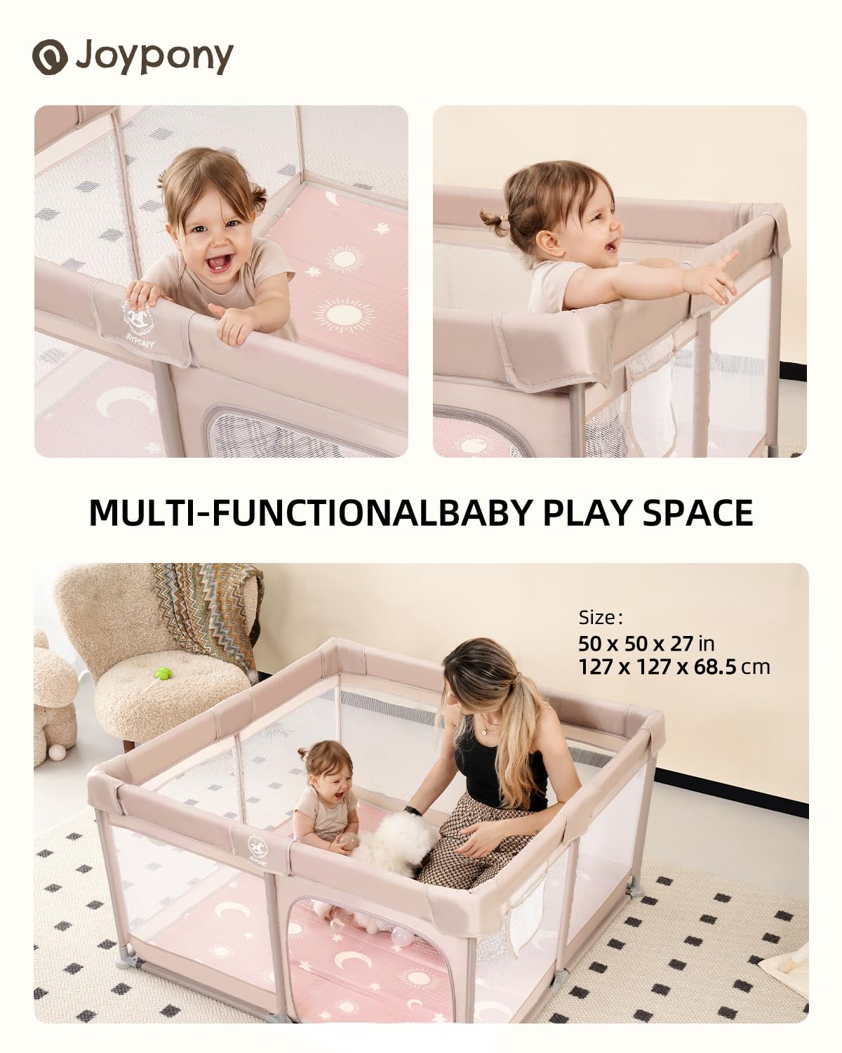 Baby Playpen with Mat 50x50 in Beige R753