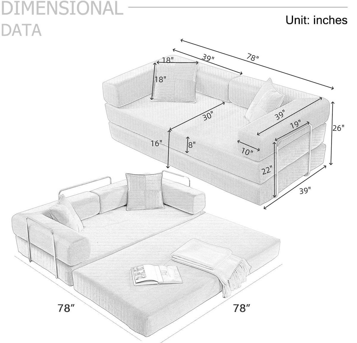 Pink Corduroy Convertible Sofa Bed X4052