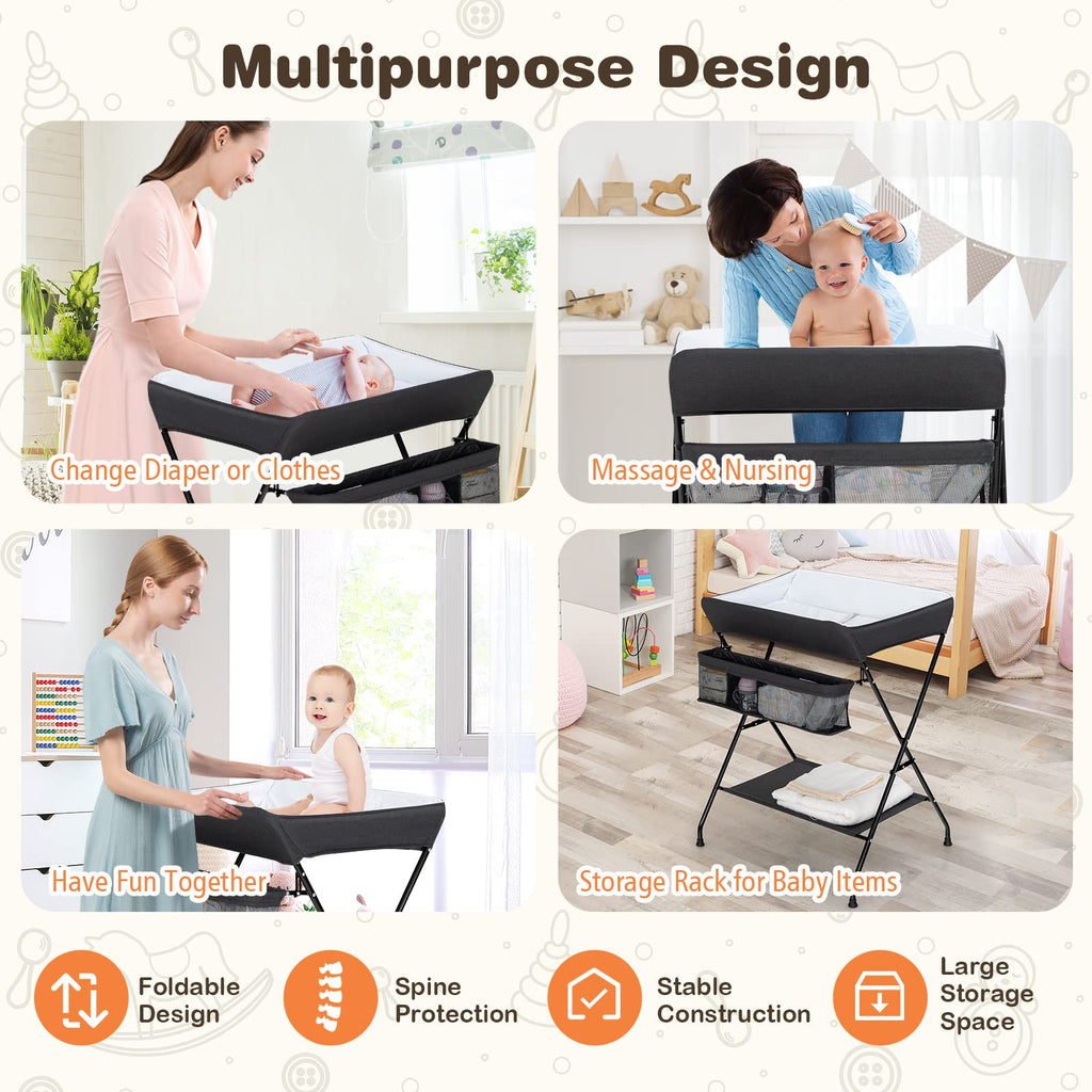 Portable Baby Changing Table with Safety Belt Black V5944