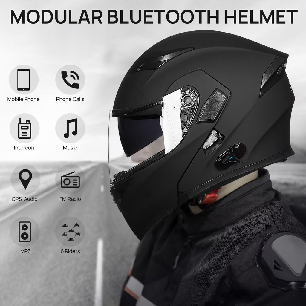 Bluetooth Modular Flip up Full Face Motorcycle Helmet I9476