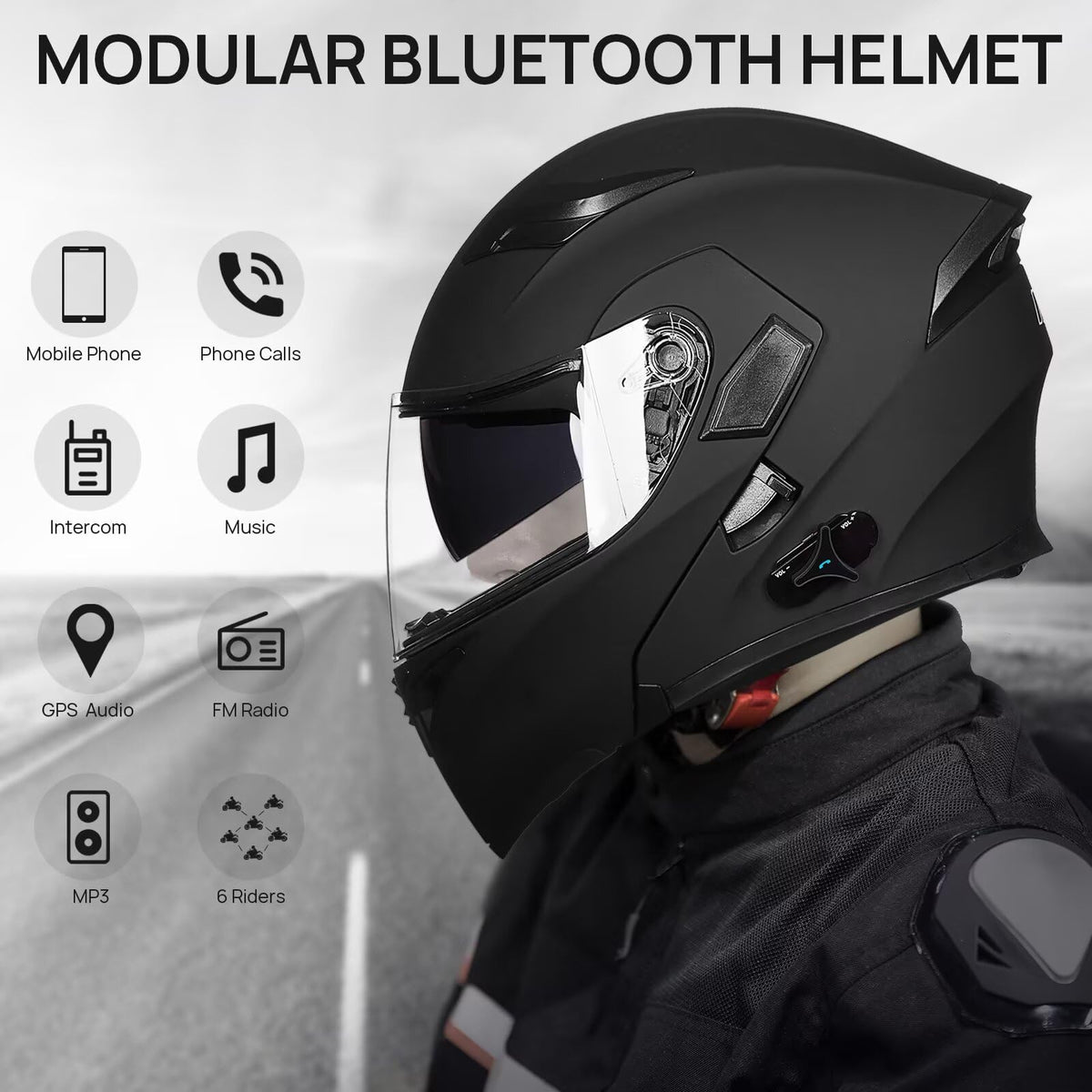 Bluetooth Modular Flip up Full Face Motorcycle Helmet I9476