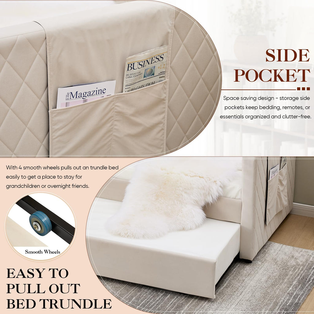 Twin Size Velvet Upholstered Daybed with Trundle O8578