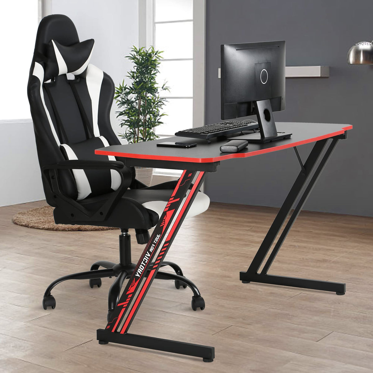 47 Inch Z Shaped Gaming Desk with Headphone Hook A338