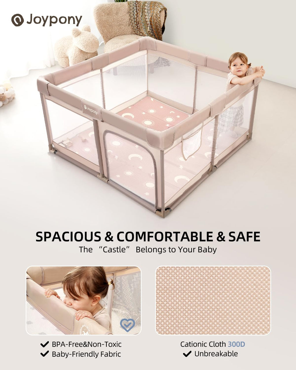 Baby Playpen with Mat 50x50 in Beige R753