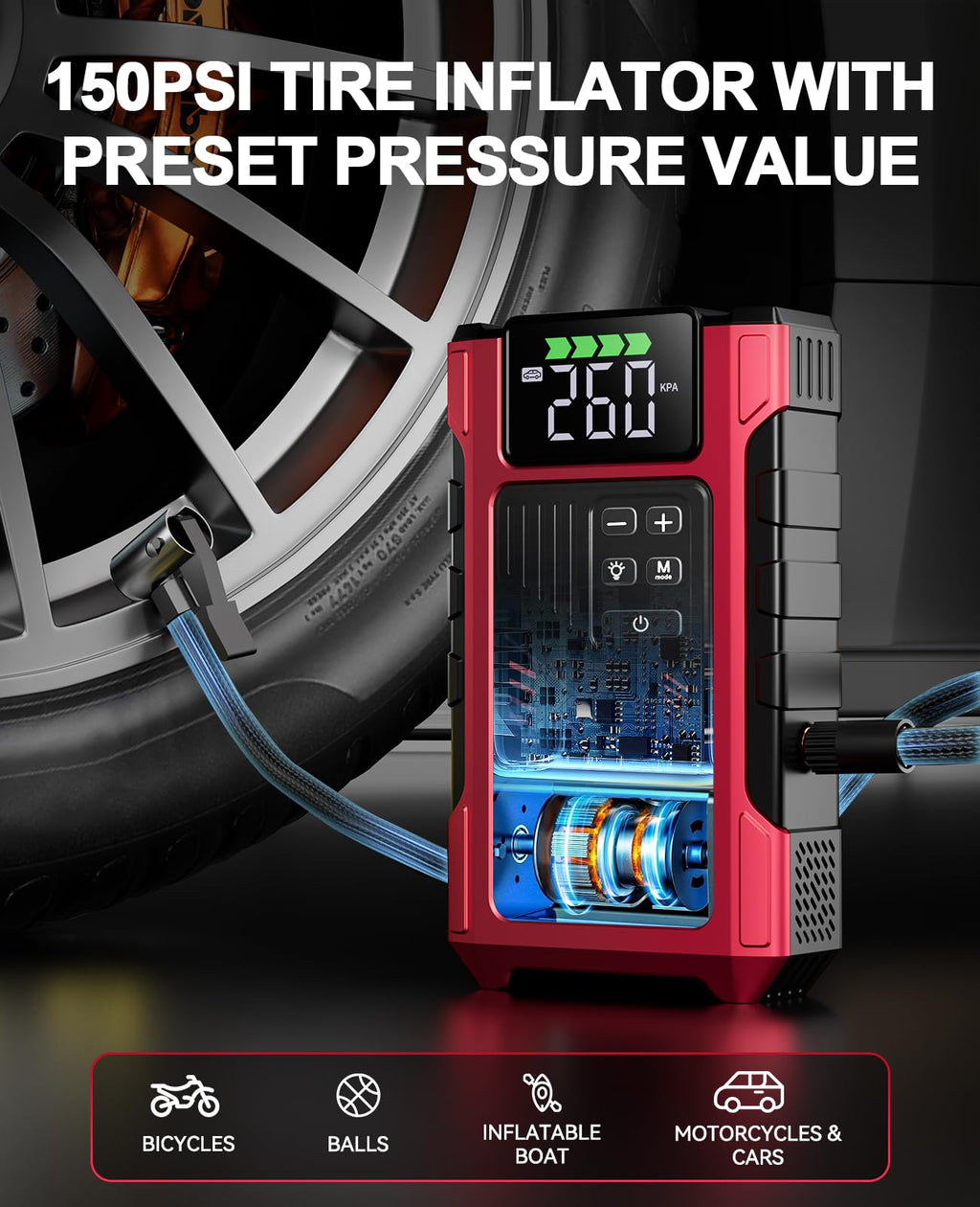 4500A Car Jump Starter with Air Compressor and 150PSI Tire Inflator V379959