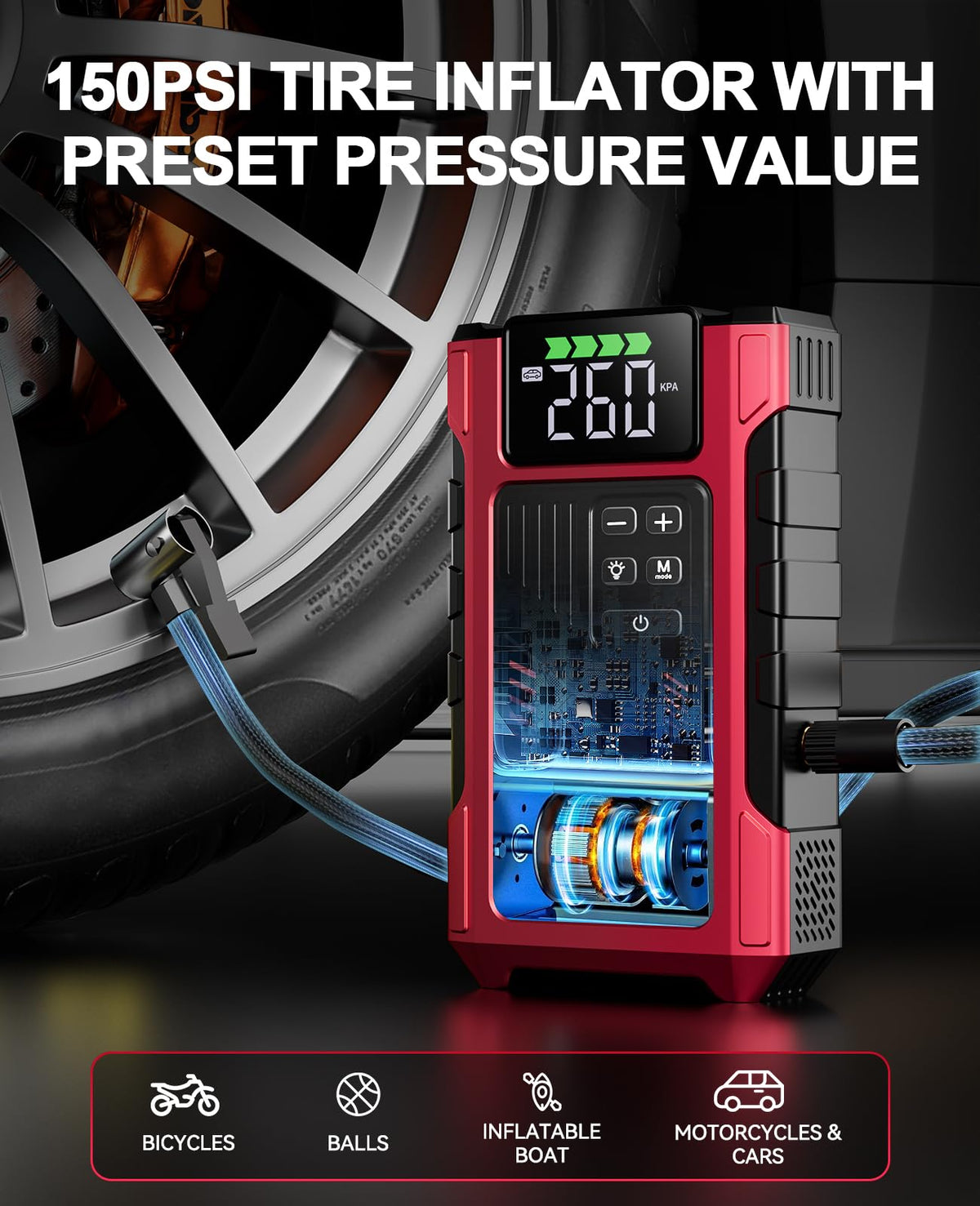 4500A Car Jump Starter with Air Compressor and 150PSI Tire Inflator V379959