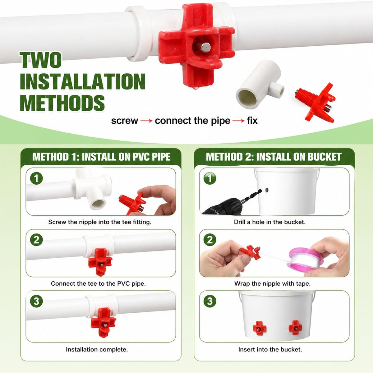15 Pack Chicken Nipples Waterer with PVC Tee Fittings P5075