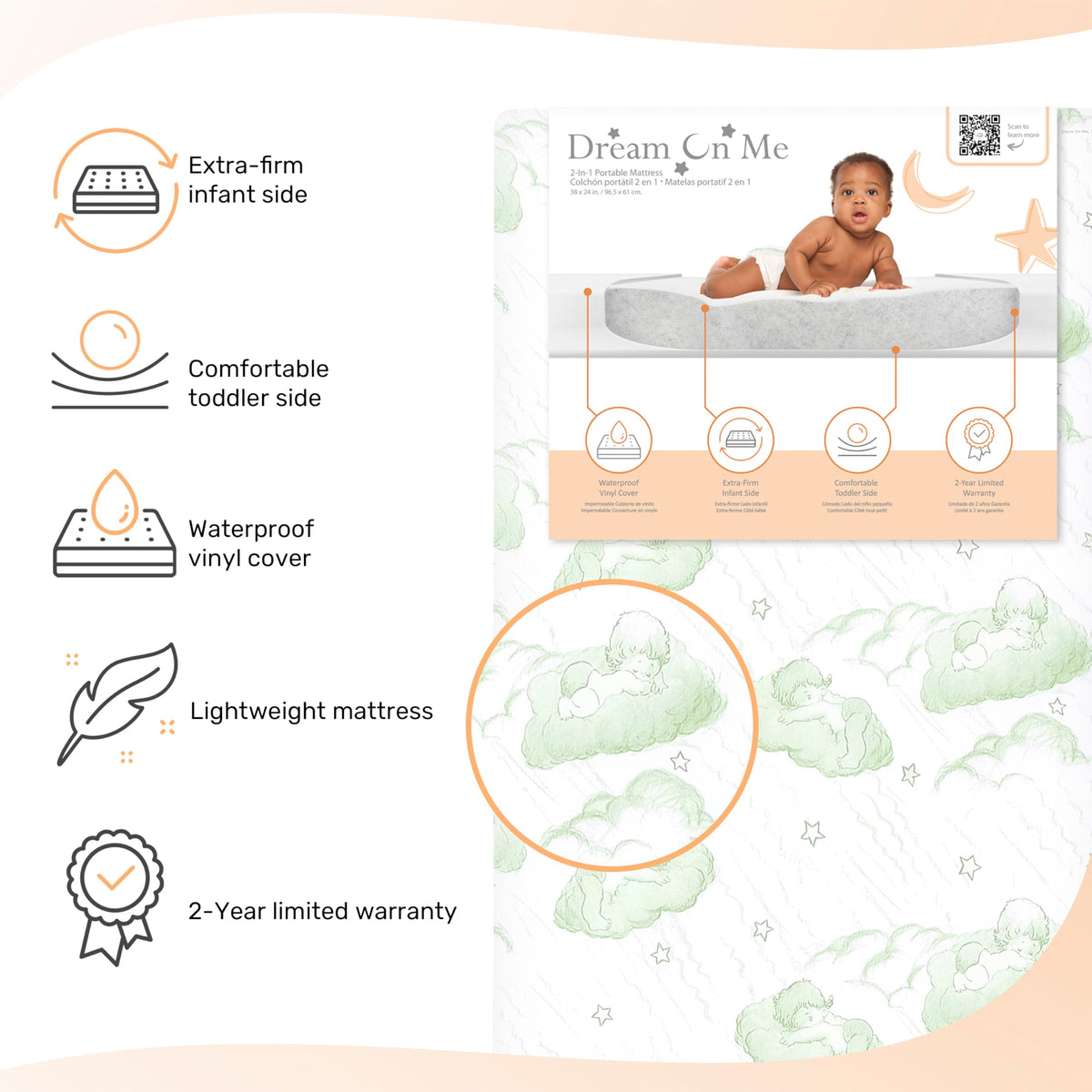 2-in-1 Mini Crib Mattress, Dual-Sided Waterproof A70272