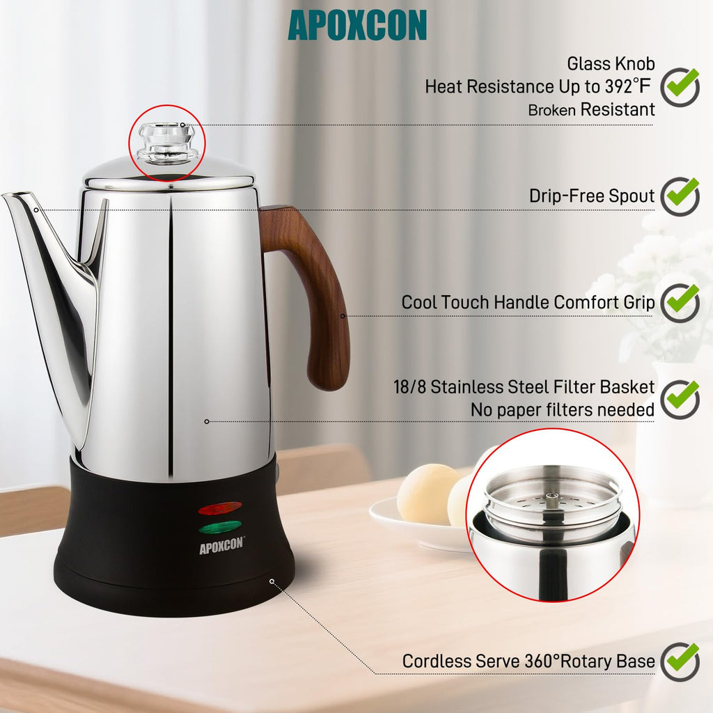 Electric Stainless Steel Coffee Percolator 8 Cup W8662