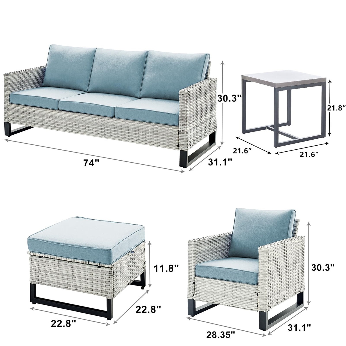 6 Piece Wicker Patio Conversation Set with Couch and Side Table I90479