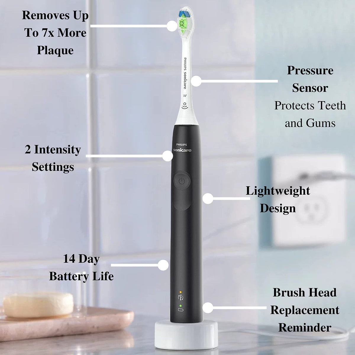 Rechargeable Electric Toothbrush with Pressure Sensor and Travel Case T931