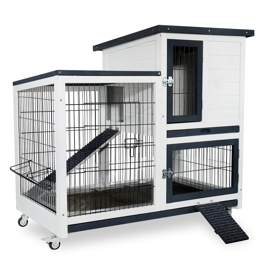 2-Story Indoor Outdoor Rabbit Hutch with Dual Trays Y347519