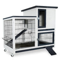 2-Story Indoor Outdoor Rabbit Hutch with Dual Trays Y347519