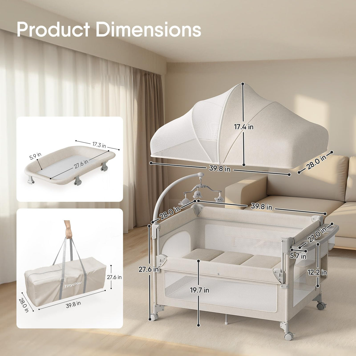 Baby Bassinet, Pack and Play, Bedside Crib Sleeper, Diaper Changer E44469