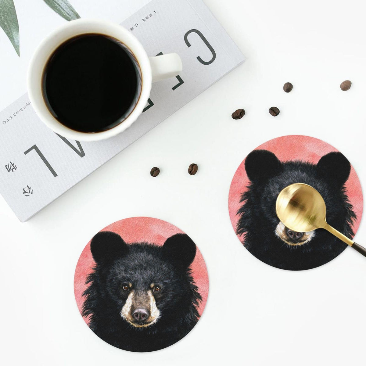 Black Bear Leather Coasters Set of 4 O936275