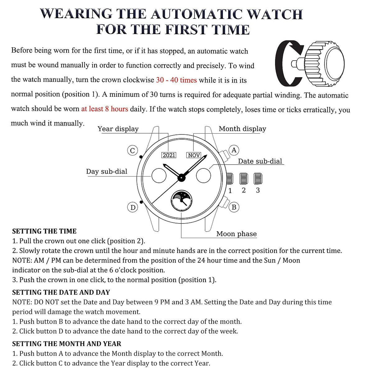 Automatic Mechanical Waterproof Stainless Steel Wrist Watch P3008
