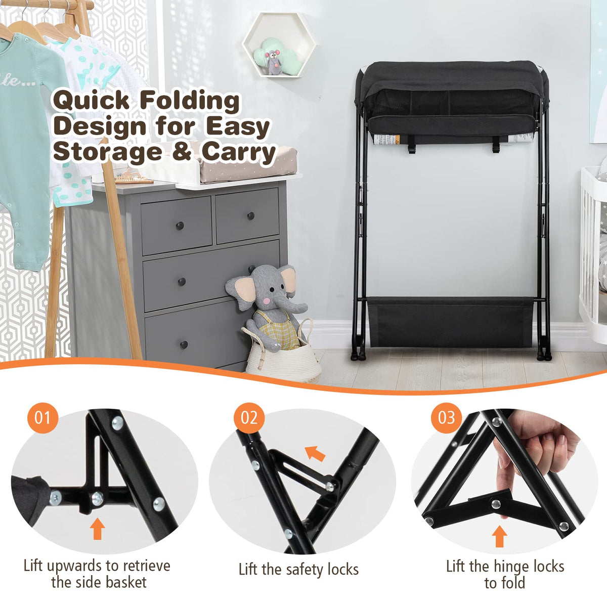Portable Baby Changing Table with Safety Belt Black V5944