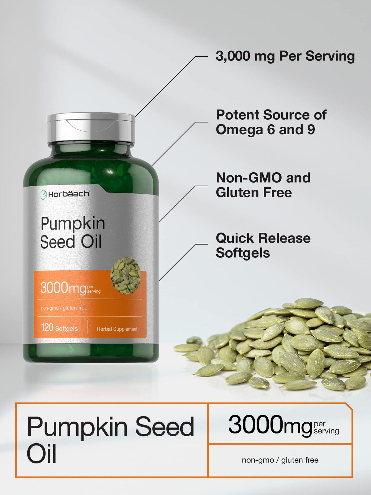 Pumpkin Seed Oil 3000mg 120 Softgel Capsules A247320
